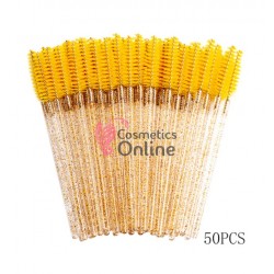 Periute Mascara pentru extensii gene false, 50 bucati PMS005 Galben cu sclipici